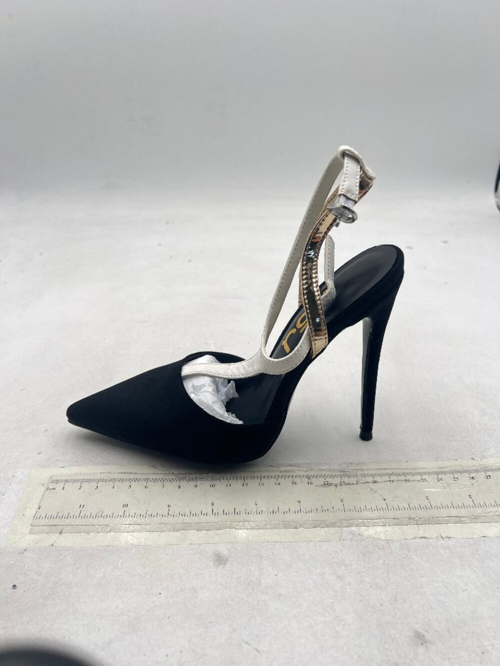 FSJ Black/White Strappy Pointed Toe Thin High Heel Sandals Ankle Straps Shoes